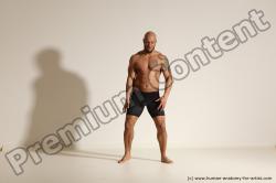 Underwear Gymnastic poses Man Black Muscular Bald Dancing Dynamic poses Academic